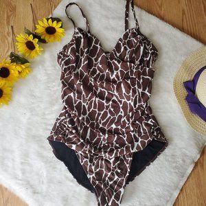 RHONA SUTTON COW PRINT TUMMY CONTROL ONE PIECE SWIMSUIT